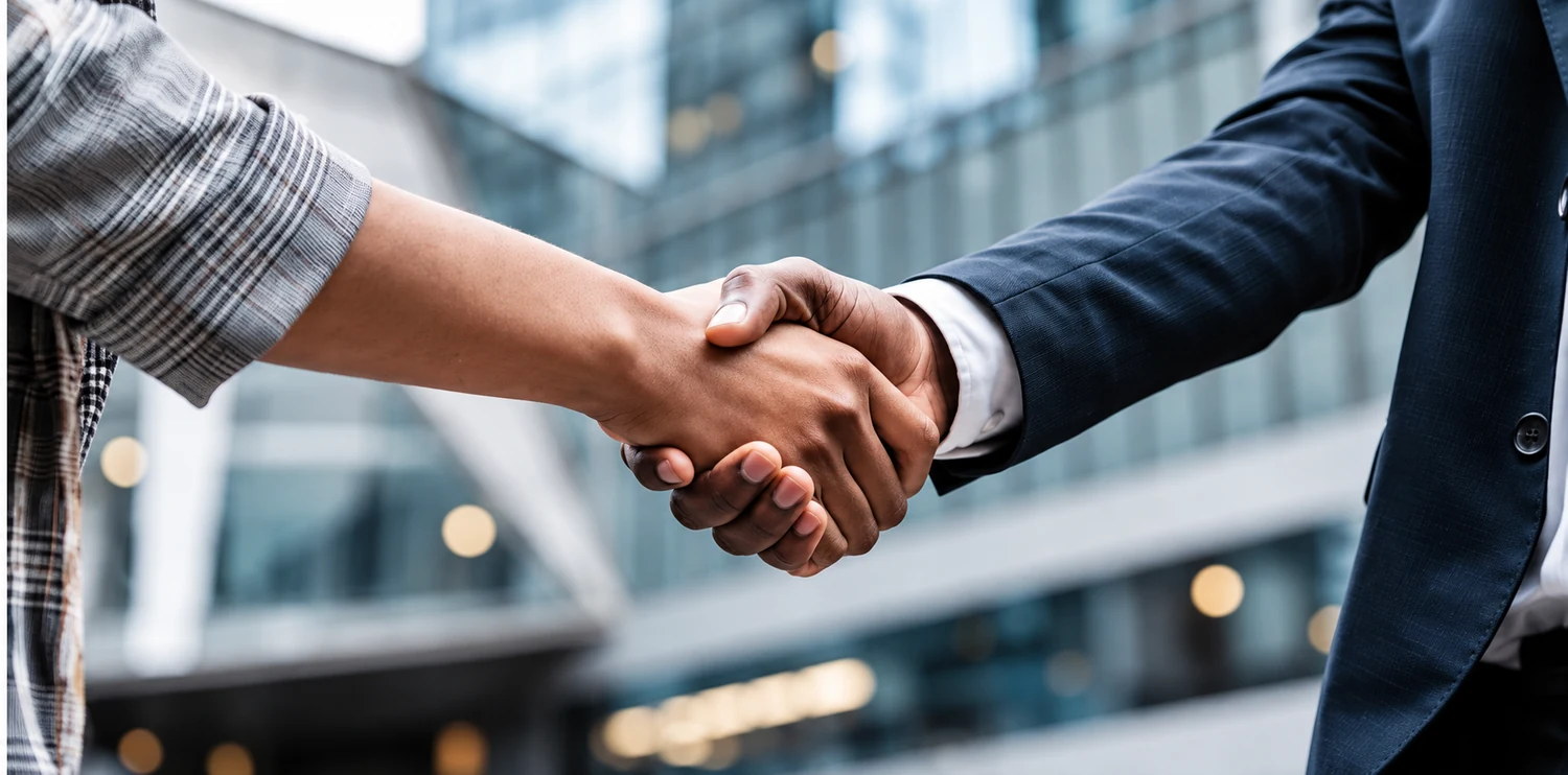 Handdruk tussen twee professionele partners